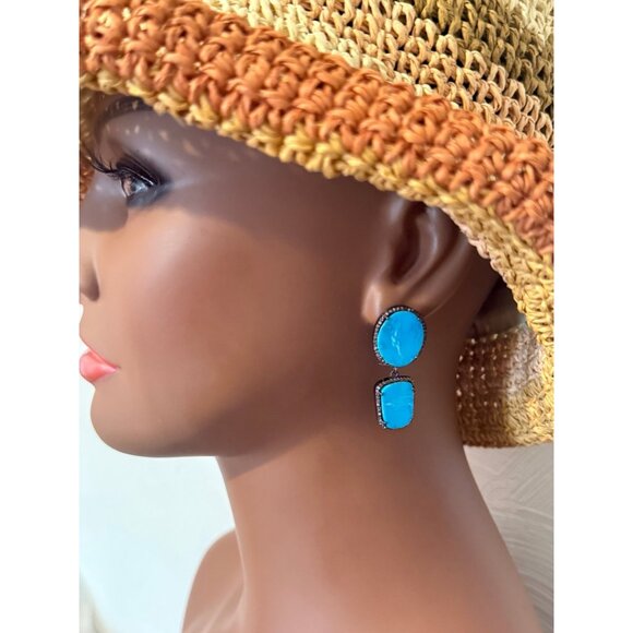 Turquoise Black Crystals Earrings in - Picture 7 of 7